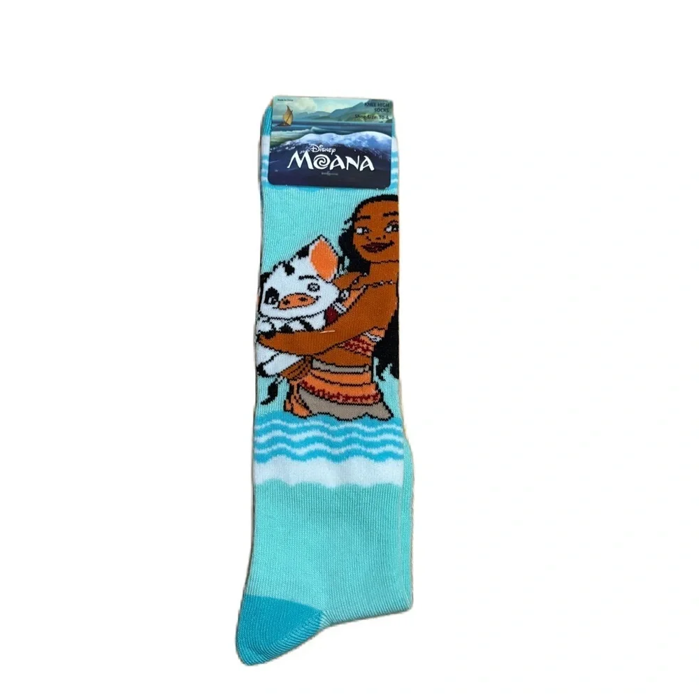 Disney Moana Aqua Knew High Socks NEW Pua Sz 10-4 Girls Blue